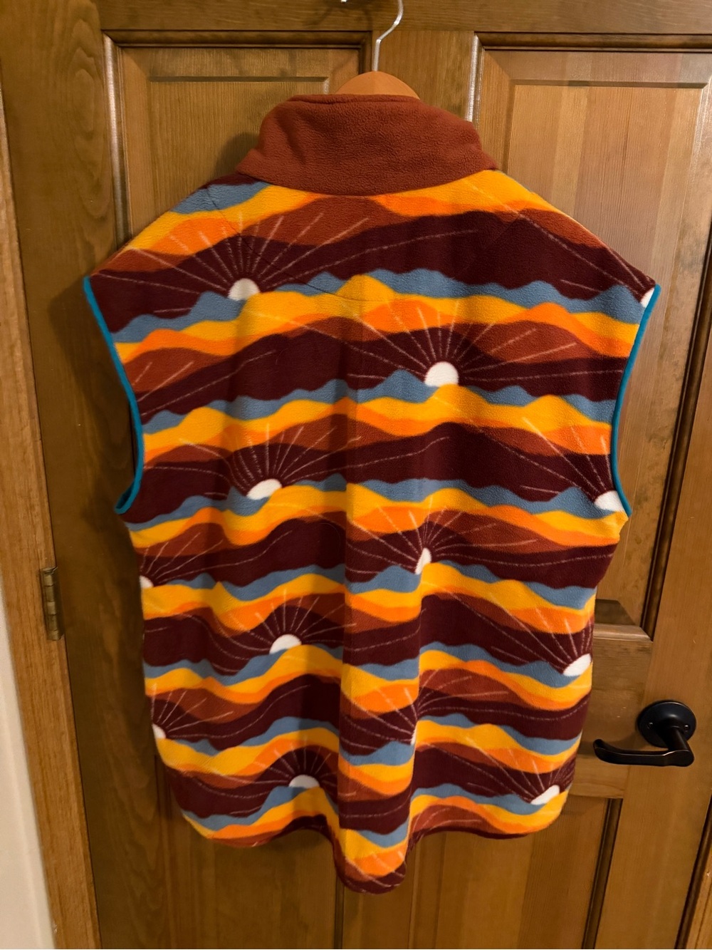 Sunset Mountain Fleece Vest Zip Pocket Retro Boho Outdoor M/L Mens - Picture 7 of 9